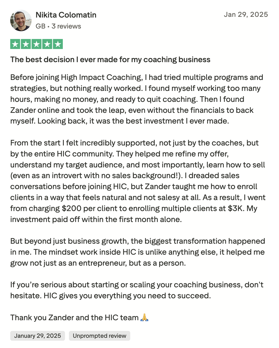 Coach testimonial